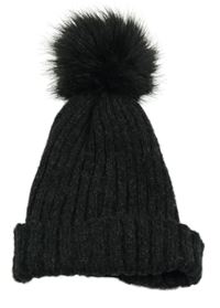 Antracitová pletená čepice s bambulí Pieces