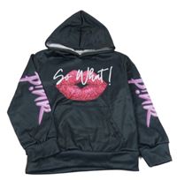 Černá hudební mikina s ústy a kapucí - Pink