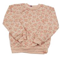 Růžová melírovaná květovaná mikina