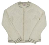 Bílý chlupatý propínací svetr s kamínky