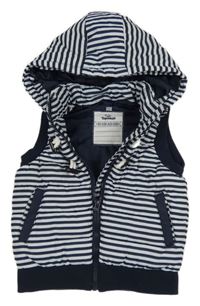 Tmavomodro-bílá pruhovaná šusťáková zateplená vesta s kapucí Topomini