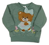 Khaki mikina s medvědem s mašlí