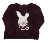 Vínový žinylkový svetr s králíkem s flitry Kids