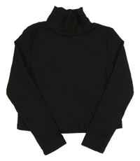 Černé žebrované crop triko se stojáčkem Shein