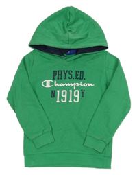 Zelená mikina s nápisem a kapucí Champion