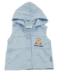 Světlemodrá tepláková propínací vesta s medvědem a kapucí