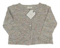 Nové - Světlešedý třpytivý perforovaný lněný propínací svetr Next