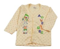 Meruňkové puntíkaté propínací triko s nápisem a medvědem