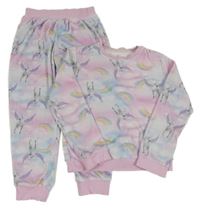 Růžovo-světlemodré plyšové pyžamo s jednorožci F&F