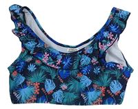 Tmavomodrá plavková lambáda s listy a volánem Pocopiano