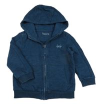 Petrolejová melírovaná propínací mikina s žebrováním a kapucí Nutmeg