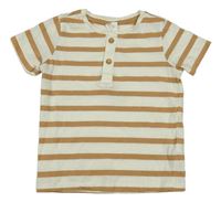 Smetanovo-hnědé pruhované tričko s knoflíky H&M