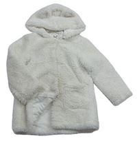 Smetanový huňatý podšitý kabátek s kapucí 