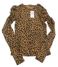 Hnědo-černé žebrované triko s leopardím vzorem Matalan