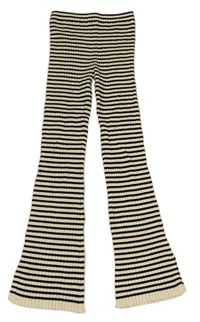 Černo-smetanové pruhované pletené flare kalhoty H&M