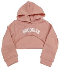 Starorůžová crop mikina s nápisem a kapucí 