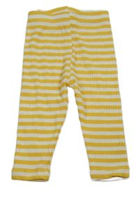 Bílo-žluté pruhované žebrované legíny 