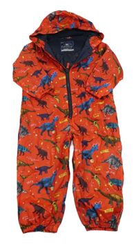 Červená šusťáková jarní kombinéza s dinosaury a kapucí George