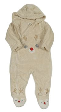 Smetanová plyšová podšitá kombinéza se sobem a kapucí C&A