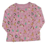 Růžové pyžamové triko s vánočními obrázky Primark