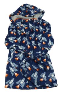 Tmavomodrý chlupatý župan s raketami a kapucí M&S