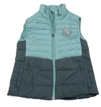 Světlemodro-tmavošedá šusťáková zateplená vesta s koněm 