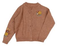 Starorůžový pletený propínací svetr s výšivkou 