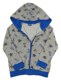 Šedá vzorovaná mikina s raketami a kapucí Lupilu