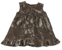 Hnědé sametové šaty s mašlí 