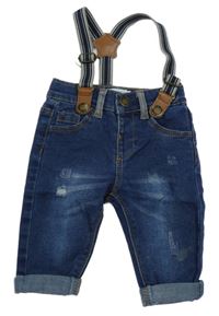 Tmavomodré skinny rifle s kšandami Primark