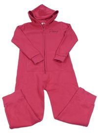 Růžová tepláková kombinéza s nápisem a kapucí 