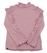 Světlerůžové žebrované triko s volánky George