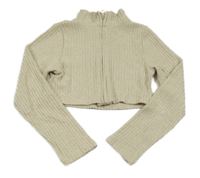 Světlebéžový žebrovaný crop propínací svetr Peacocks