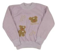 Lila chlupatý zateplený svetr s medvědy 