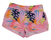 Růžovo-tmavomodro-žluté plážové kraťasy s listy C&A