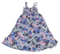 Bílo-fialovo-růžové šaty s listy 