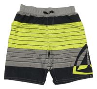 Šedo-žluto-černé pruhované plážové kraťasy 