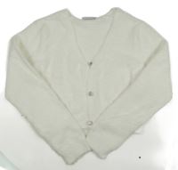 Bílý chlupatý propínací crop svetr 