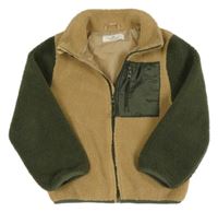Béžovo-khaki huňatá podšitá bunda s kapsou H&M