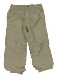 Khaki šusťákové podšité cuff kalhoty C&A