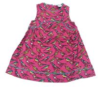 Fuchsiové manšestrové šaty s ptáčky Miniclub