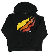 Černá mikina s plameny a kapucí 