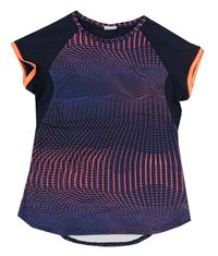 Tmavomodro-oranžové vzorované sportovní tričko 