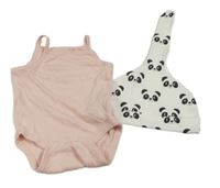 2set - růžové body + bílá čepice s pandami 