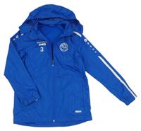 Tmavomodrá šusťáková jarní bunda s výšivkou a kapucí Jako