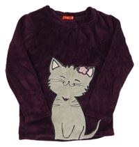 Vínová plyšová mikina s kočkou