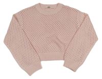 Růžový perforovaný crop svetr H&M