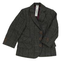 Nové - Šedo-tmavomodro-béžové kostkované vlněné sako Next