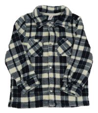 Tmavomodro-smetanová kostkovaná plyšová košilová bunda Topolino