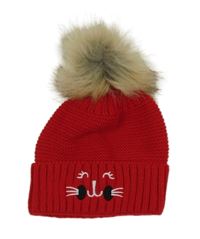 Červená čepice s čumákem a bambulí 